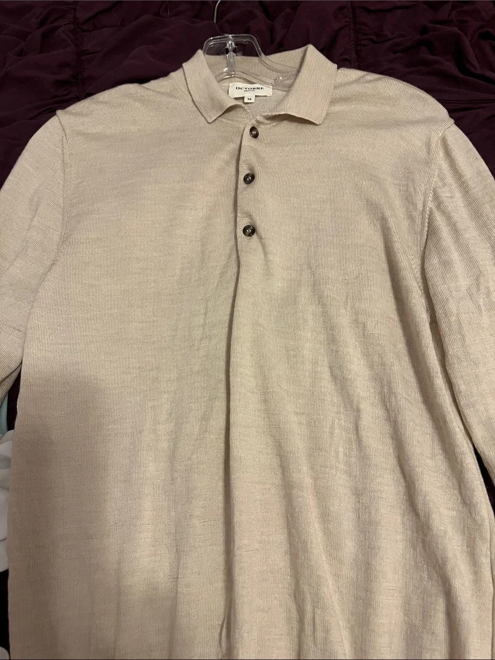 Sezane, Paris Light Beige Merino Knit Polo Sweater - Picture 11 of 12